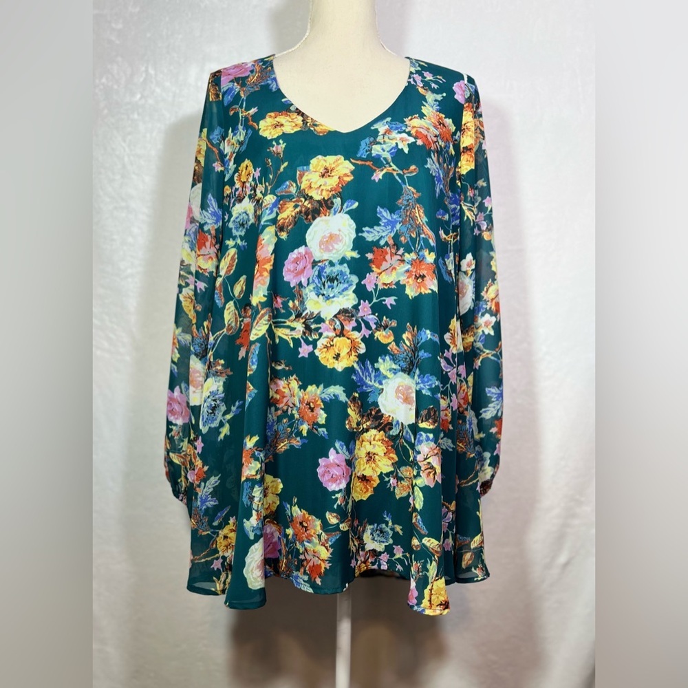 Show Me Your Mumu Donna Michelle Mini Dress Tunic M Green Floral Flowy Boho - Picture 2 of 8